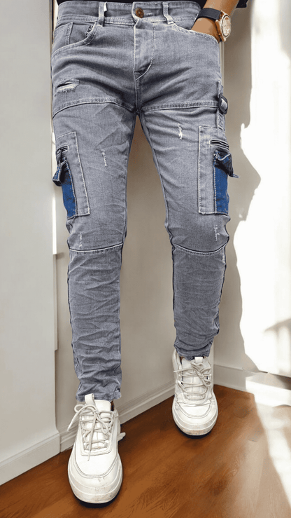 six pocket slim fit jeans.